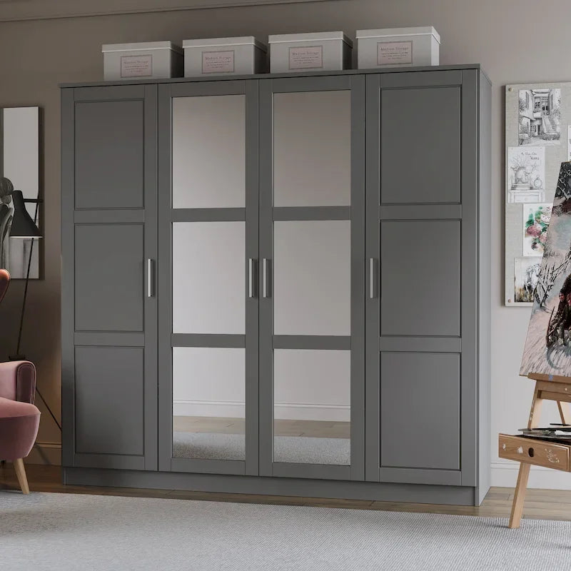 Armoire Cosmo 4 portes 100 % bois massif avec portes en bois massif ou miroir, par Palace Imports