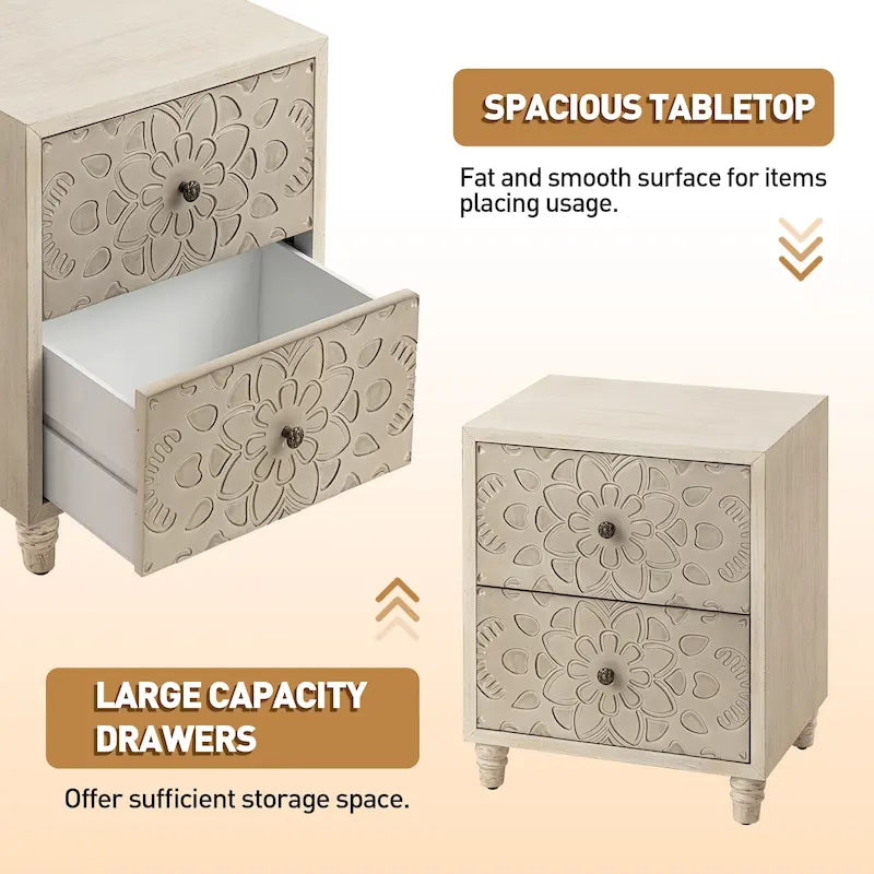 Table d'appoint en bois massif marron vintage, motif COSIEST, avec tiroirs