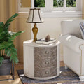 COSIEST Vintage Brown Pattern Solid Wood End Table with Drawers