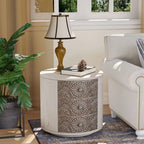 COSIEST Vintage Brown Pattern Solid Wood End Table with Drawers