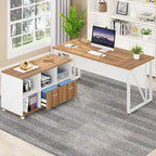 Bureau d'ordinateur en L de 63 pouces avec caisson latéral de 47 pouces, ensemble de bureau de direction pour bureau à domicile