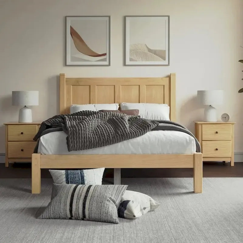 Lit plateforme en bois massif de style Shaker, meuble en bois grainé
