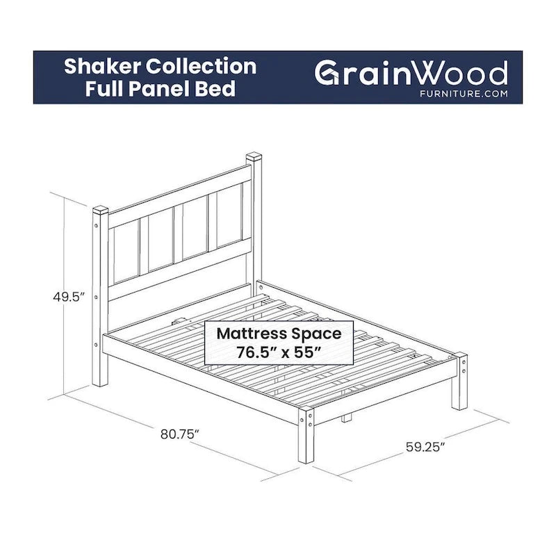 Lit plateforme en bois massif de style Shaker, meuble en bois grainé