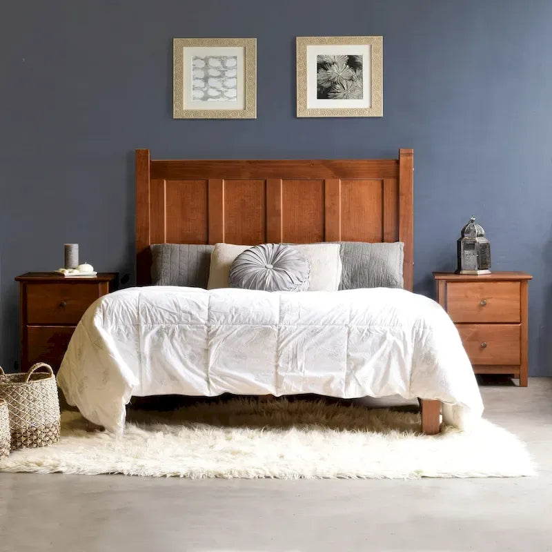 Lit plateforme en bois massif de style Shaker, meuble en bois grainé
