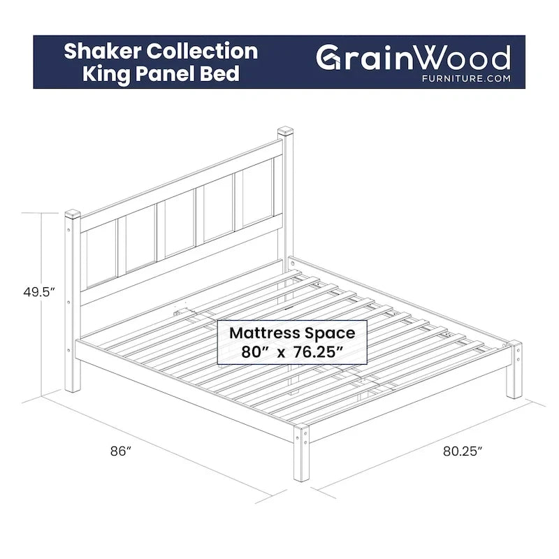 Lit plateforme en bois massif de style Shaker, meuble en bois grainé