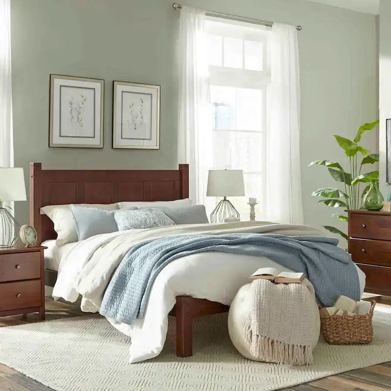 Lit plateforme en bois massif de style Shaker, meuble en bois grainé