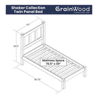 Lit plateforme en bois massif de style Shaker, meuble en bois grainé