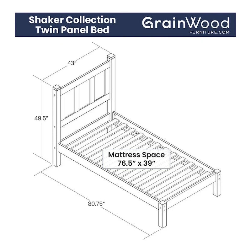 Lit plateforme en bois massif de style Shaker, meuble en bois grainé