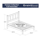 Lit plateforme en bois massif de style Shaker, meuble en bois grainé