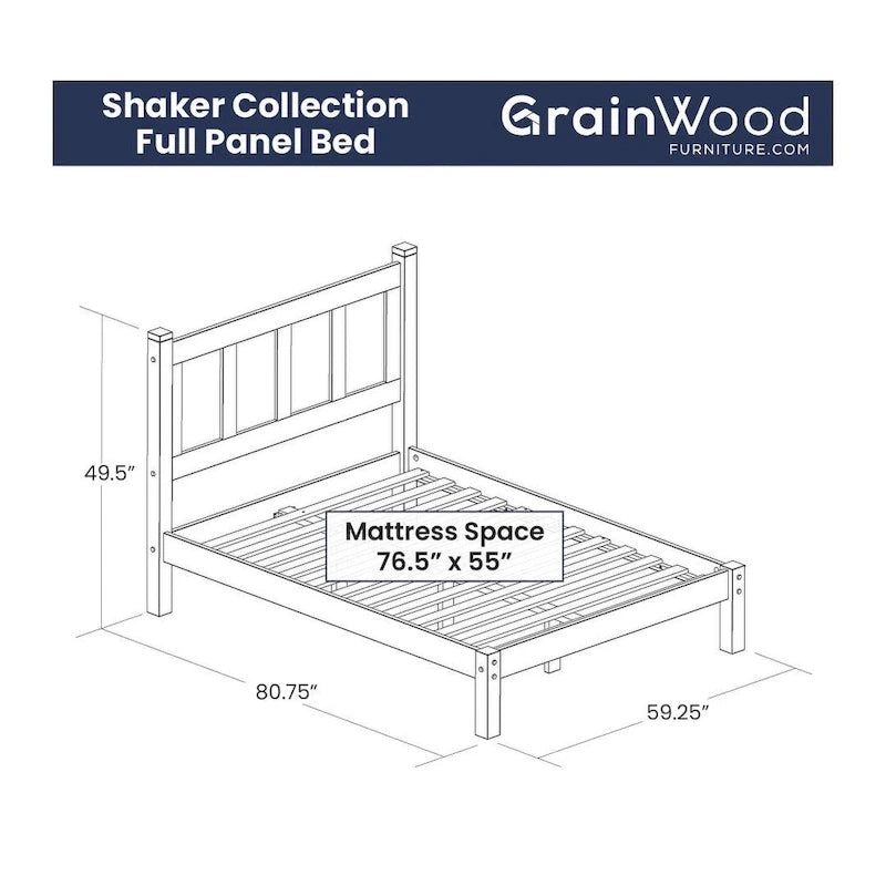 Lit plateforme en bois massif de style Shaker, meuble en bois grainé