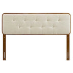 Tête de lit Glendale traditionnelle en tissu beige capitonné à boutons, format queen, en bois de noyer