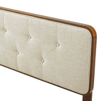 Tête de lit Glendale traditionnelle en tissu beige capitonné à boutons, format queen, en bois de noyer