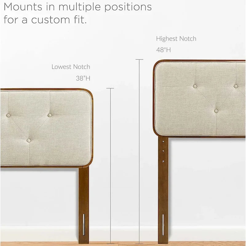 Tête de lit Glendale traditionnelle en tissu beige capitonné à boutons, format queen, en bois de noyer