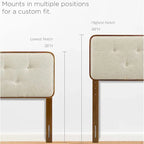 Tête de lit Glendale traditionnelle en tissu beige capitonné à boutons, format queen, en bois de noyer