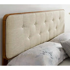 Tête de lit Glendale traditionnelle en tissu beige capitonné à boutons, format queen, en bois de noyer