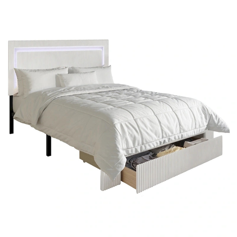 Lit plateforme de rangement CraftPorch en velours côtelé capitonné avec éclairage LED