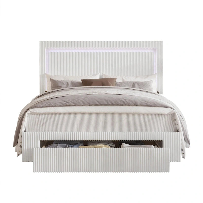 Lit plateforme de rangement CraftPorch en velours côtelé capitonné avec éclairage LED