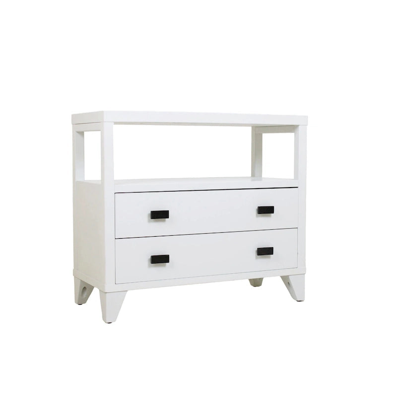 Table de chevet artisanale en bois à 2 tiroirs avec étagère ouverte par East at Main