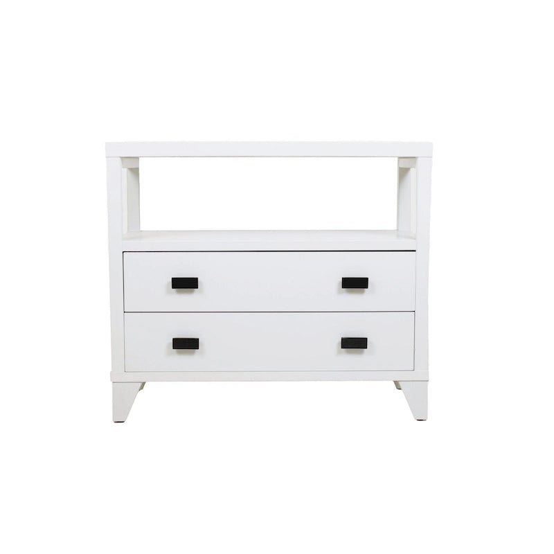Table de chevet artisanale en bois à 2 tiroirs avec étagère ouverte par East at Main