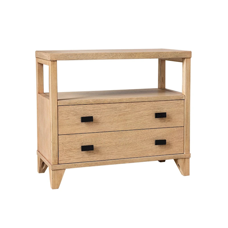 Table de chevet artisanale en bois à 2 tiroirs avec étagère ouverte par East at Main