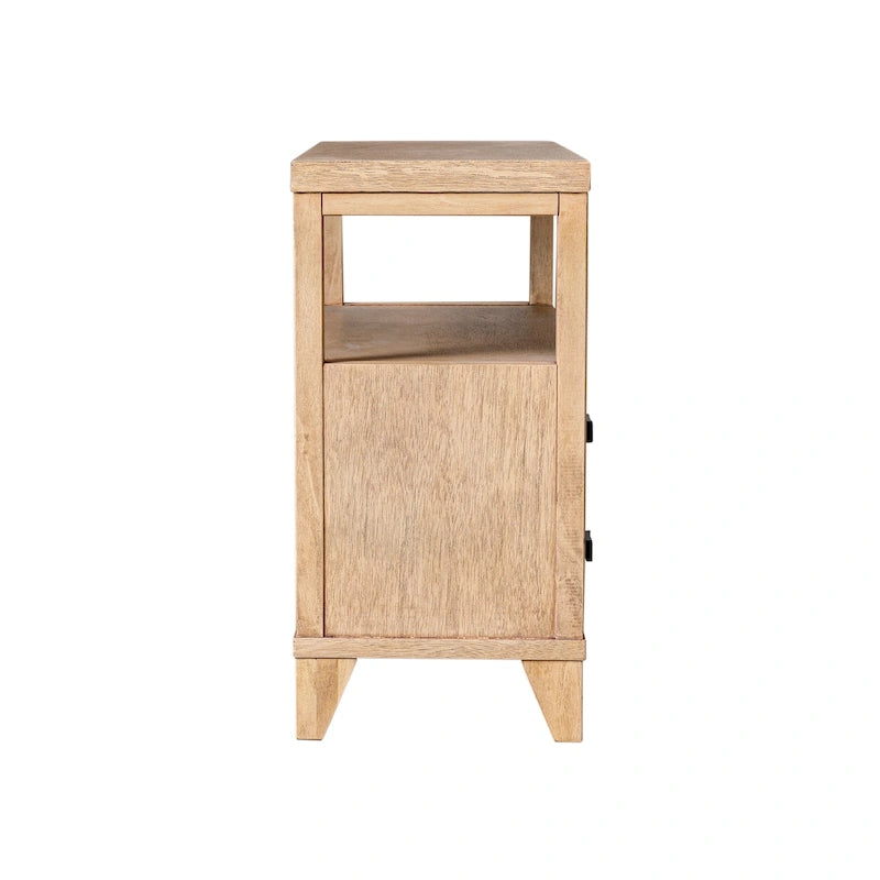 Table de chevet artisanale en bois à 2 tiroirs avec étagère ouverte par East at Main