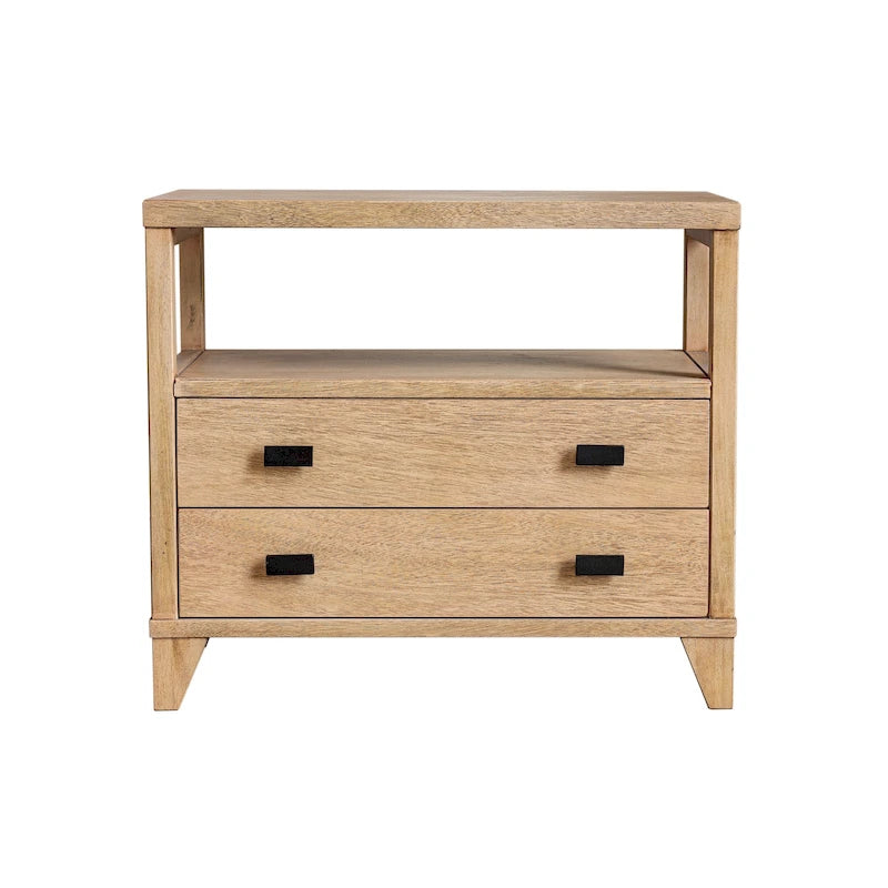 Table de chevet artisanale en bois à 2 tiroirs avec étagère ouverte par East at Main