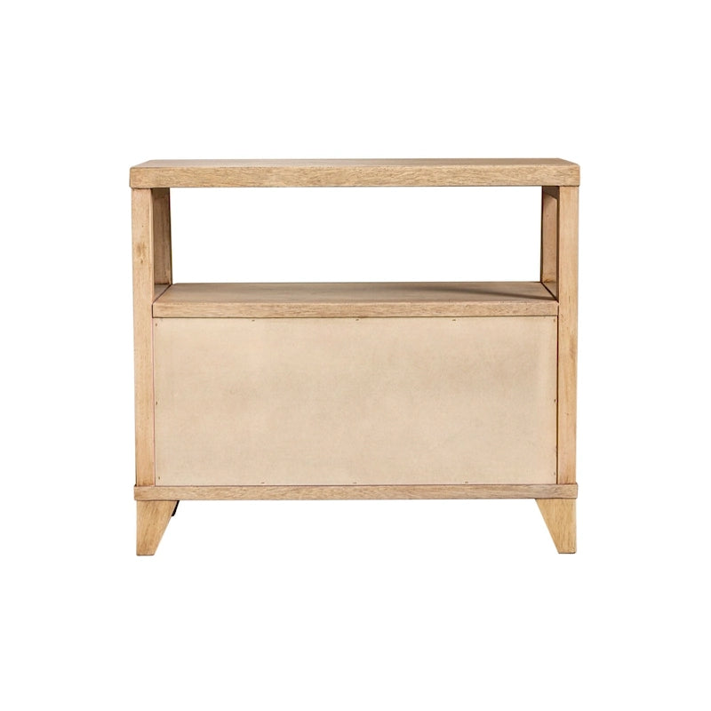 Table de chevet artisanale en bois à 2 tiroirs avec étagère ouverte par East at Main