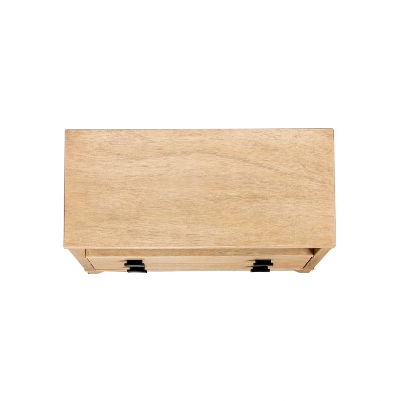 Table de chevet artisanale en bois à 2 tiroirs avec étagère ouverte par East at Main
