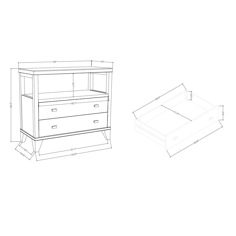Table de chevet artisanale en bois à 2 tiroirs avec étagère ouverte par East at Main