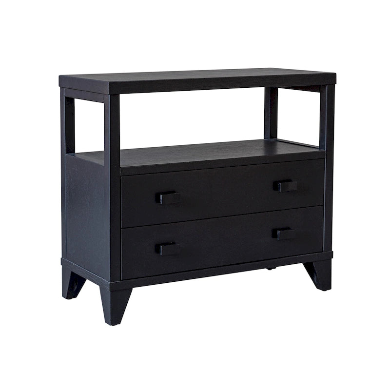 Table de chevet artisanale en bois à 2 tiroirs avec étagère ouverte par East at Main