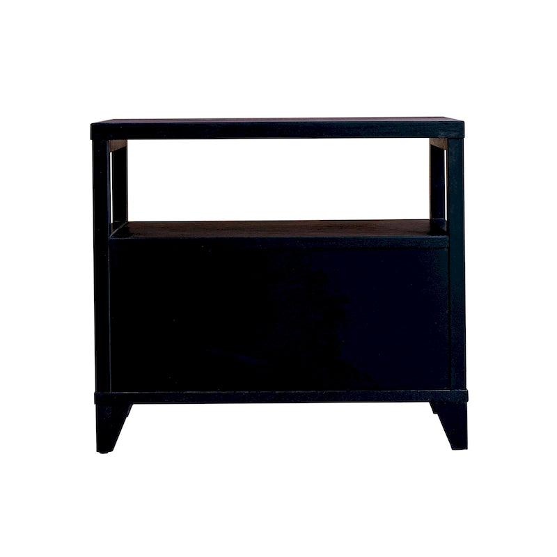 Table de chevet artisanale en bois à 2 tiroirs avec étagère ouverte par East at Main