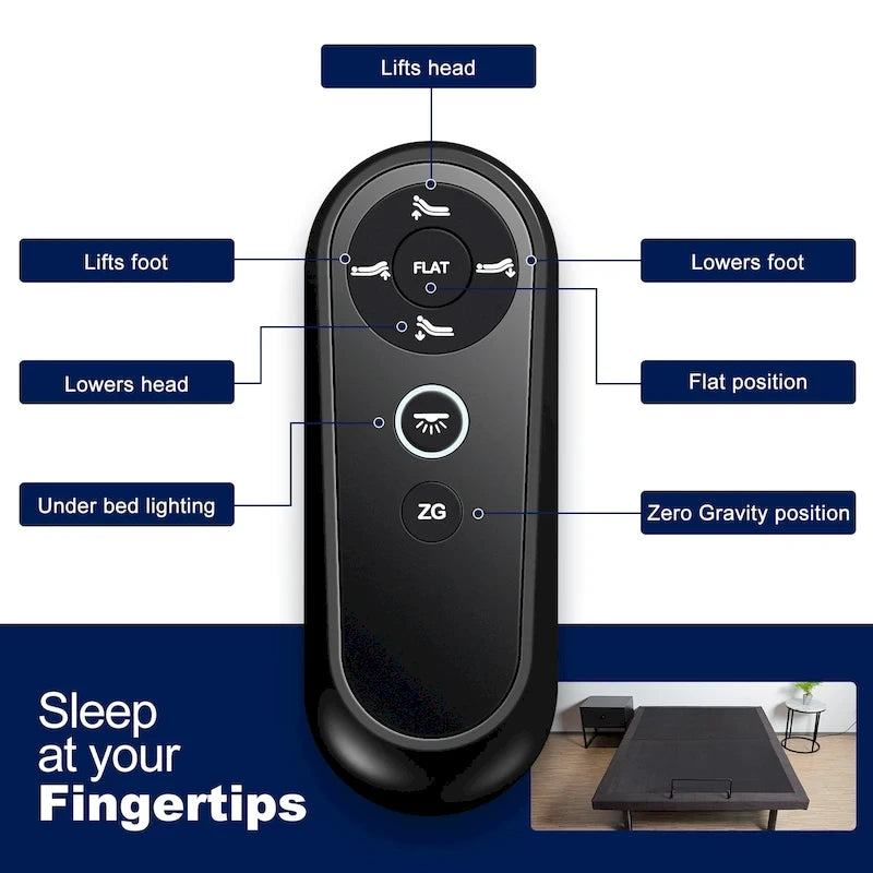 Cadre de lit ajustable pour lits coffres, position zéro gravité, station de chargement USB, télécommande sans fil pour l'inclinaison de la tête et des pieds