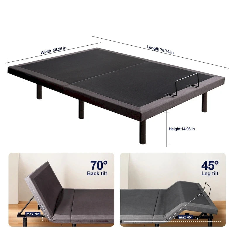 Cadre de lit ajustable pour lits coffres, position zéro gravité, station de chargement USB, télécommande sans fil pour l'inclinaison de la tête et des pieds