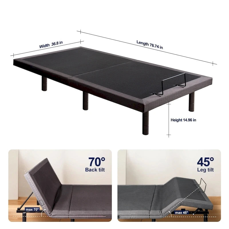 Cadre de lit ajustable pour lits coffres, position zéro gravité, station de chargement USB, télécommande sans fil pour l'inclinaison de la tête et des pieds