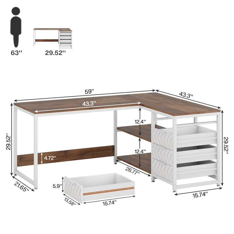 Bureau d'ordinateur réversible en forme de L, table d'écriture robuste, poste de travail