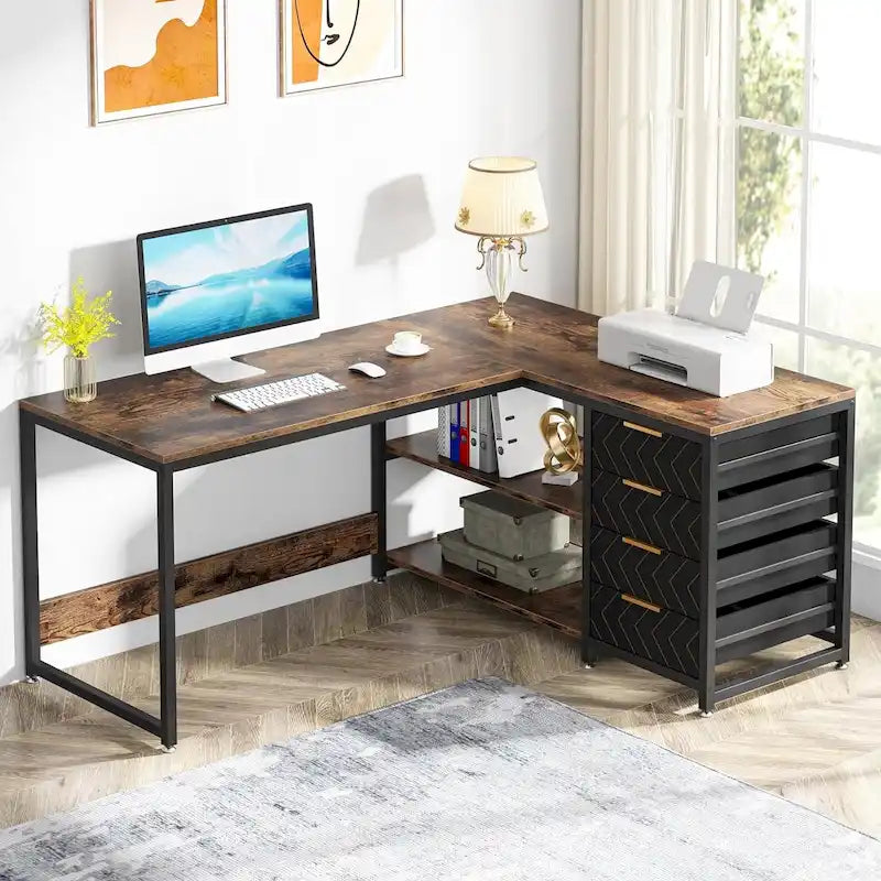 Bureau d'ordinateur réversible en forme de L, table d'écriture robuste, poste de travail