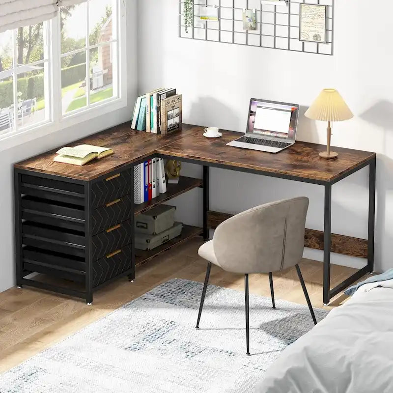 Bureau d'ordinateur réversible en forme de L, table d'écriture robuste, poste de travail
