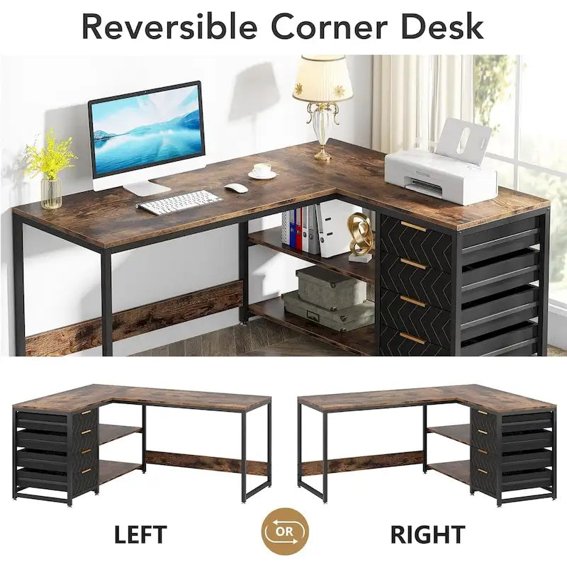 Bureau d'ordinateur réversible en forme de L, table d'écriture robuste, poste de travail