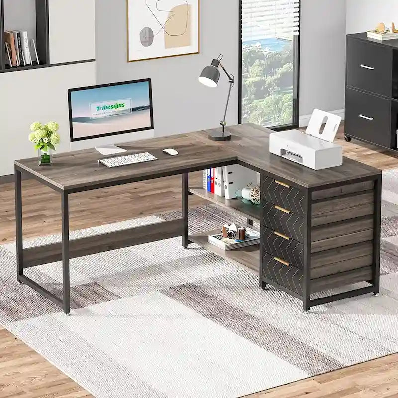 Bureau d'ordinateur réversible en forme de L, table d'écriture robuste, poste de travail