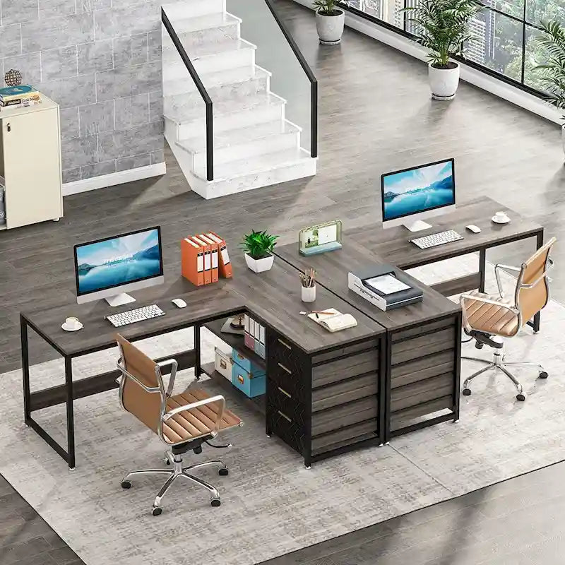 Bureau d'ordinateur réversible en forme de L, table d'écriture robuste, poste de travail