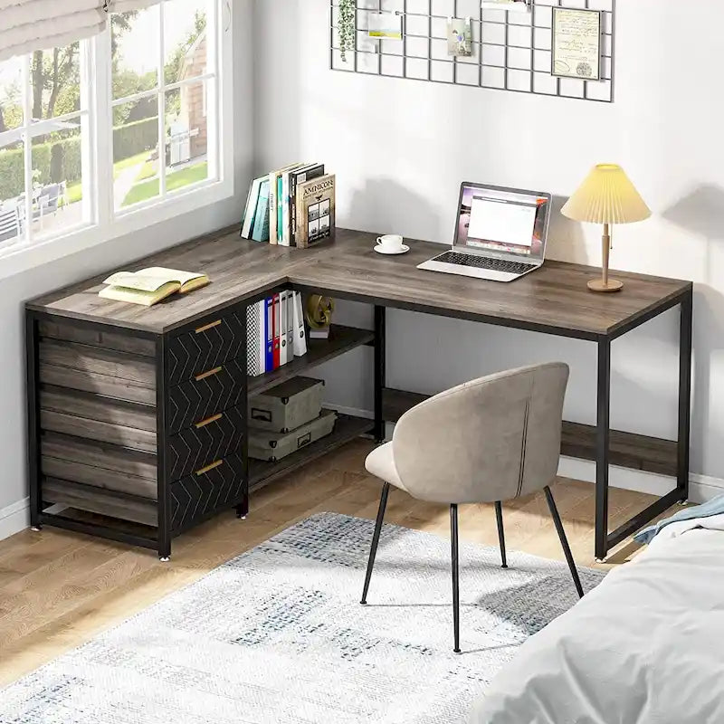 Bureau d'ordinateur réversible en forme de L, table d'écriture robuste, poste de travail