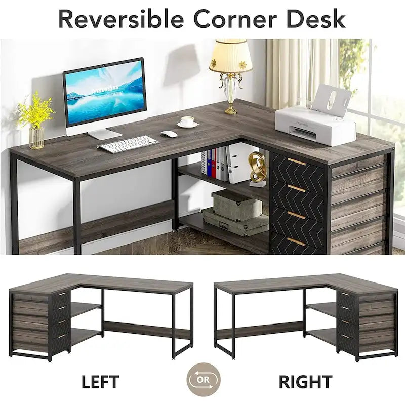 Bureau d'ordinateur réversible en forme de L, table d'écriture robuste, poste de travail