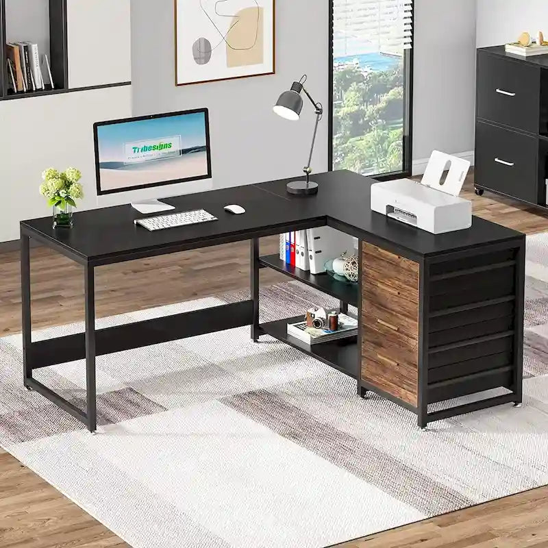 Bureau d'ordinateur réversible en forme de L, table d'écriture robuste, poste de travail