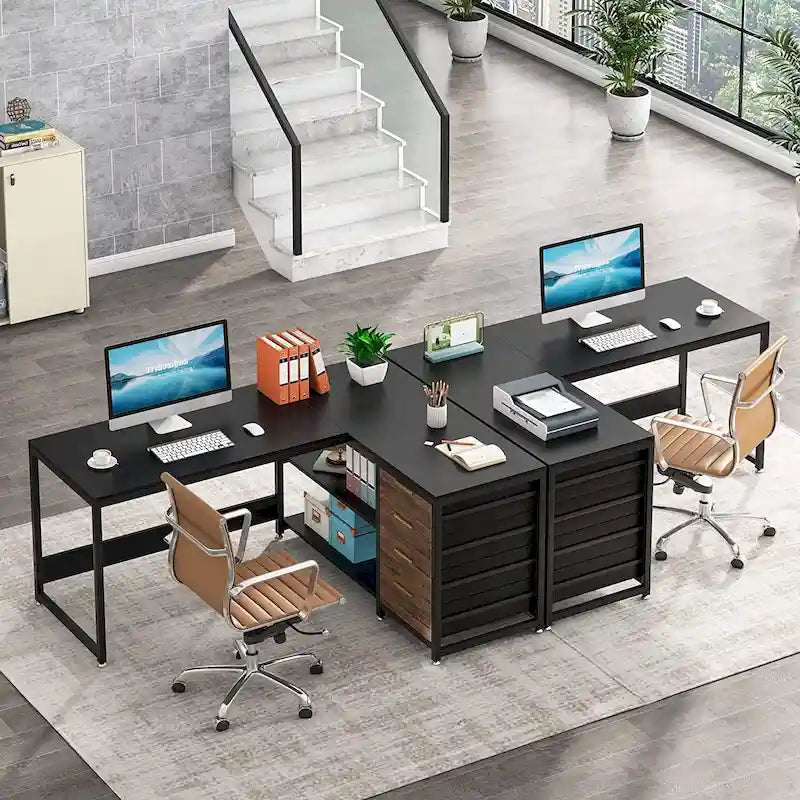 Bureau d'ordinateur réversible en forme de L, table d'écriture robuste, poste de travail