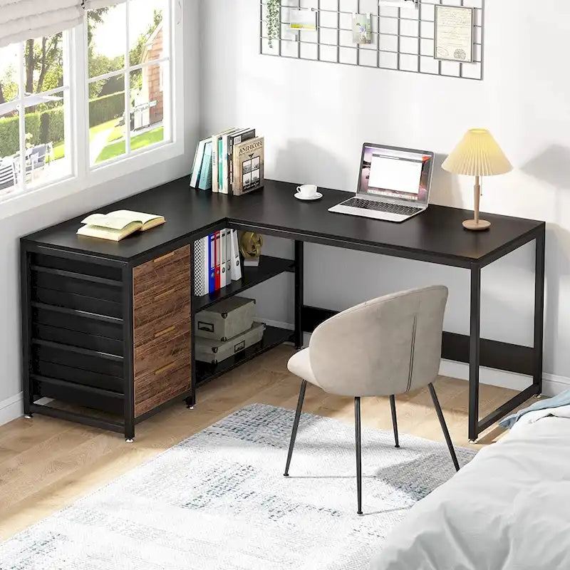 Bureau d'ordinateur réversible en forme de L, table d'écriture robuste, poste de travail