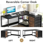 Bureau d'ordinateur réversible en forme de L, table d'écriture robuste, poste de travail
