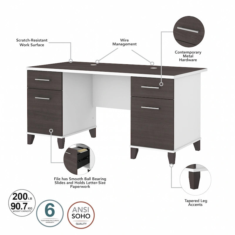 Bureau d'ordinateur Bush Furniture Somerset 60W avec tiroirs