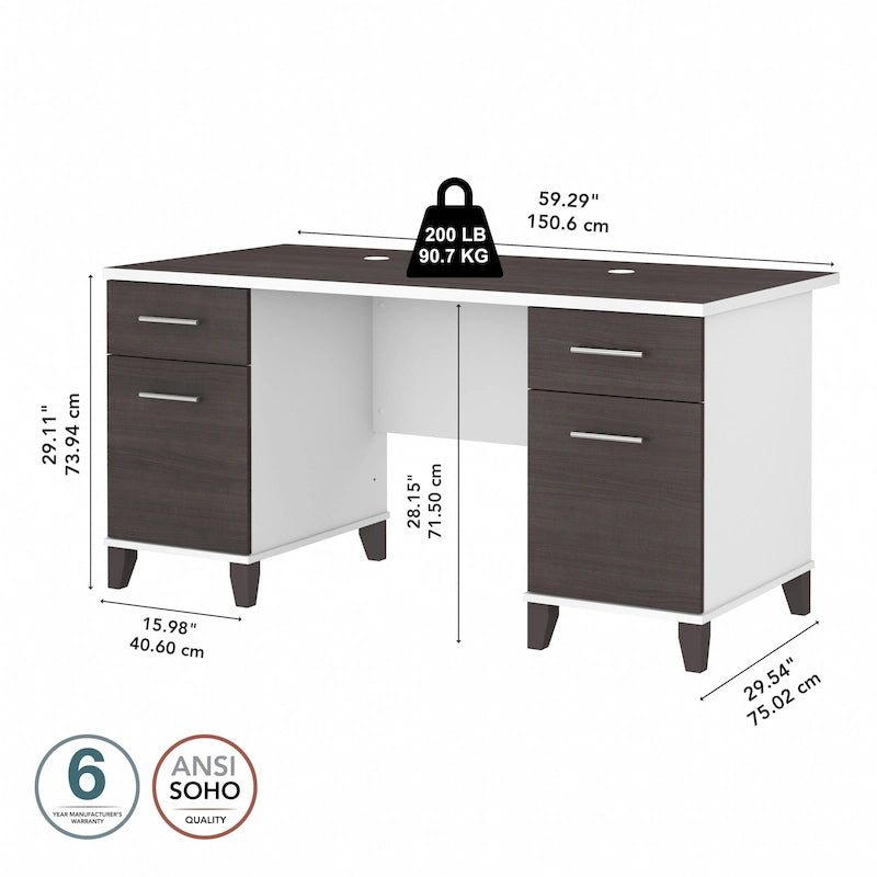 Bureau d'ordinateur Bush Furniture Somerset 60W avec tiroirs