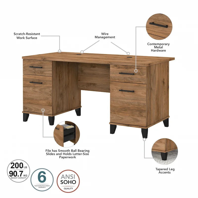 Bureau d'ordinateur Bush Furniture Somerset 60W avec tiroirs