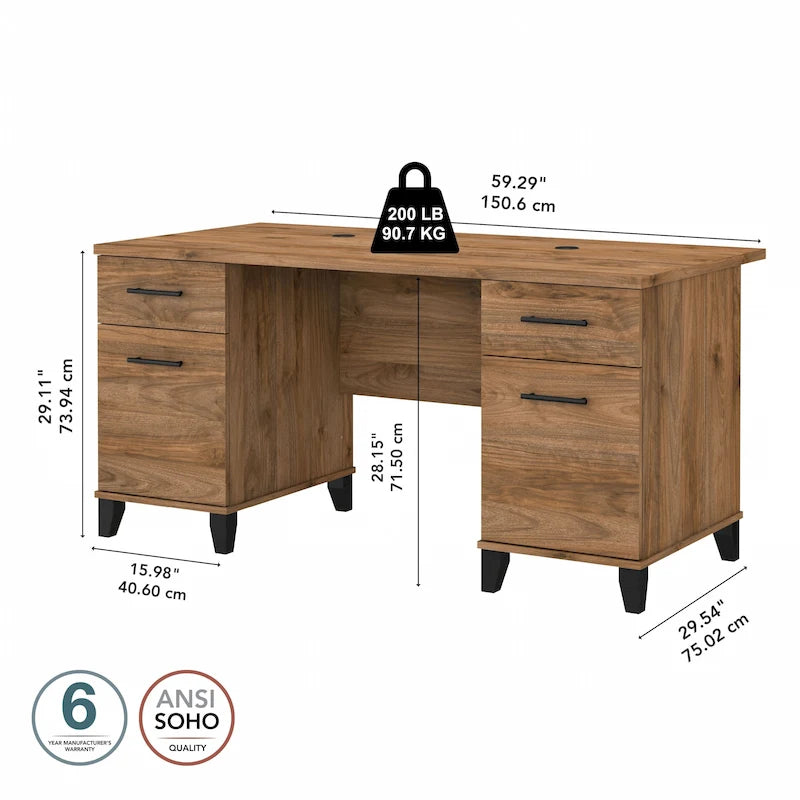Bureau d'ordinateur Bush Furniture Somerset 60W avec tiroirs